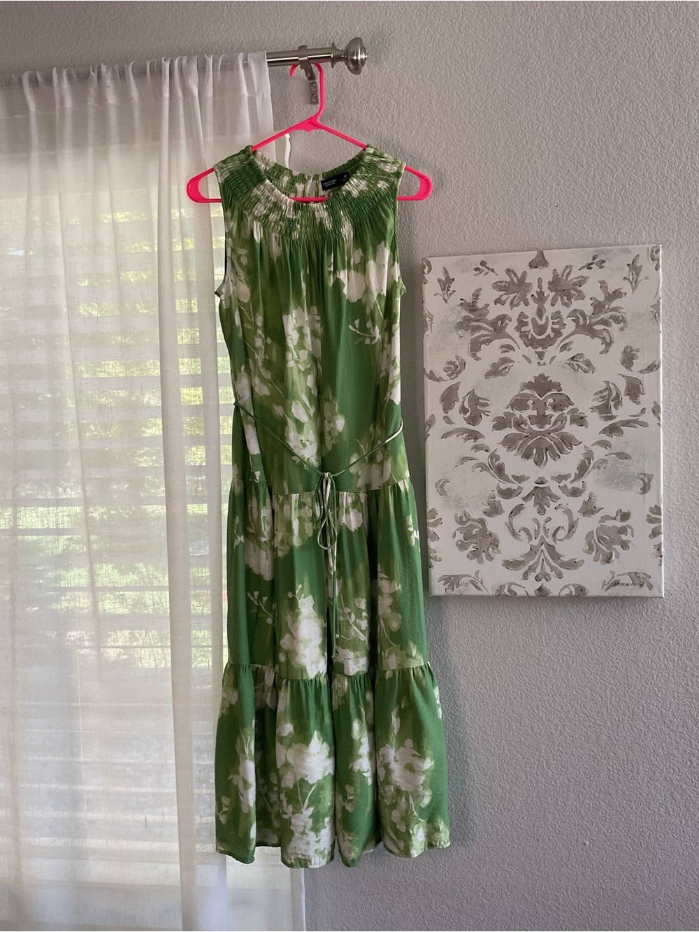 Simply Vera Vera Wang Green and White Floral Smocked Neck Maxi Dress